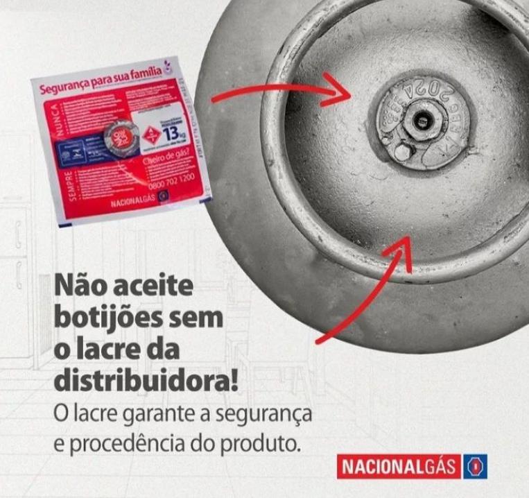 Não aceite botijões de gás sem o lacre da distribuidora